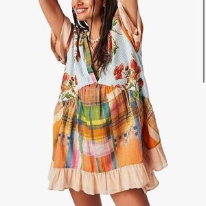 Colorful Floral and Plaid Dress